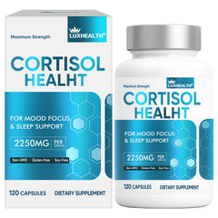 Bottle of Cortisol Reducer featuring ashwagandha and rhodiola with 120 capsules