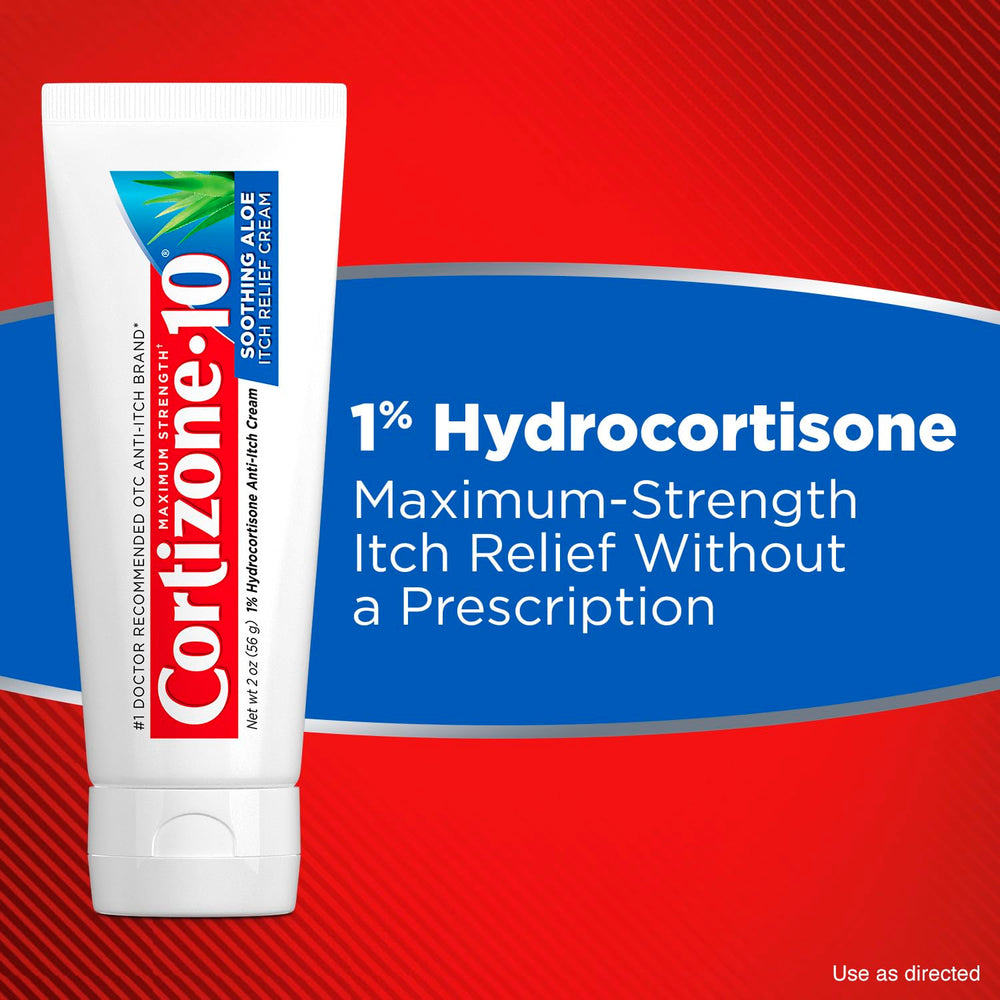 Cortizone-10 maximum-strength 2oz tube packaging ideal for travel and first aid.