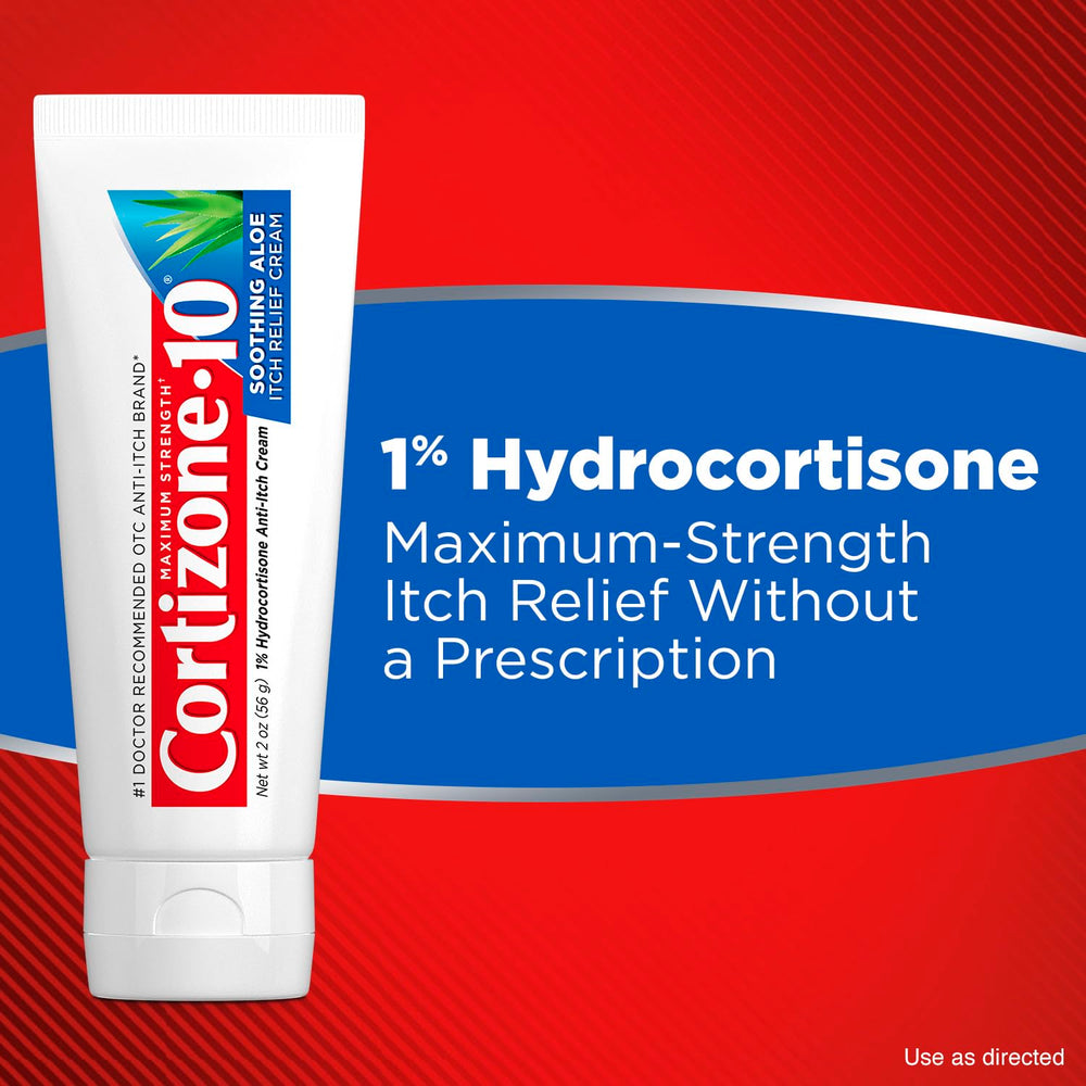 Cortizone-10 maximum-strength four-tubes packaging illustrates bulk value for home and travel.