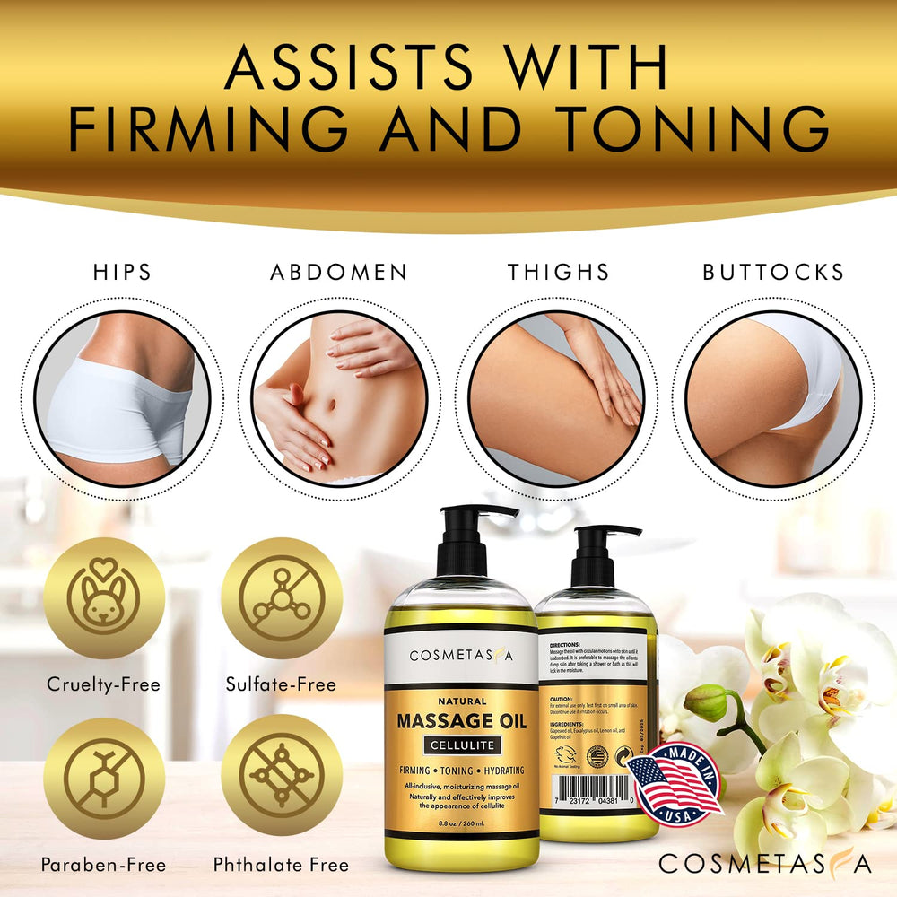 Massage oil being applied to skin during cellulite care