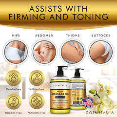 Massage oil being applied to skin during cellulite care
