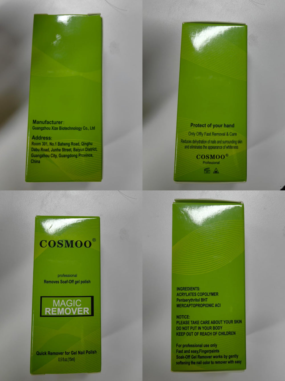Natural resin-based remover label indicating gentle formula