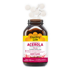 Nutrition facts panel for Country Life Acerola Vitamin C Complex