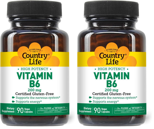Country Life Vitamin B-6 200 mg high potency bottle label