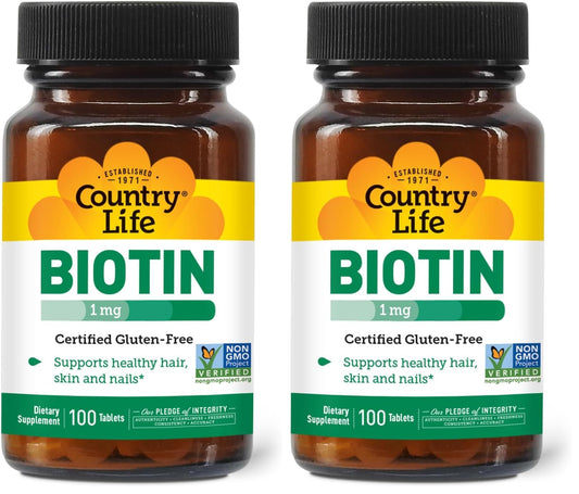 Country Life Biotin 1mg bottle, pack of 2