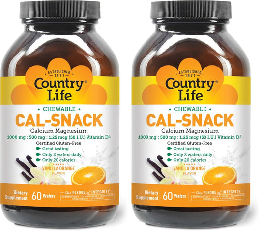 Front view of Country Life Cal-Snack packaging and bottle