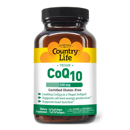 Country Life CoQ10 100 mg 120 softgels - gluten free and vegan packaging