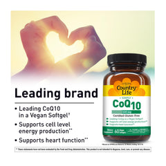 CoQ10 bottle highlighting heart health benefits