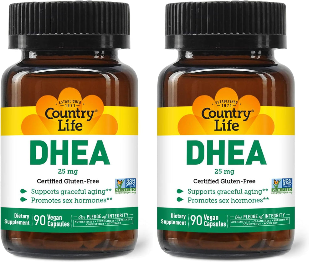 Front view of Country Life DHEA 25mg bottle