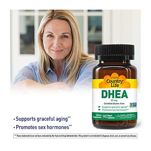 Close-up of Country Life DHEA 25mg label front