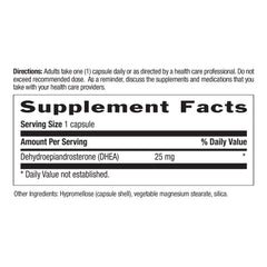 Nutrition facts panel for Country Life DHEA 25mg