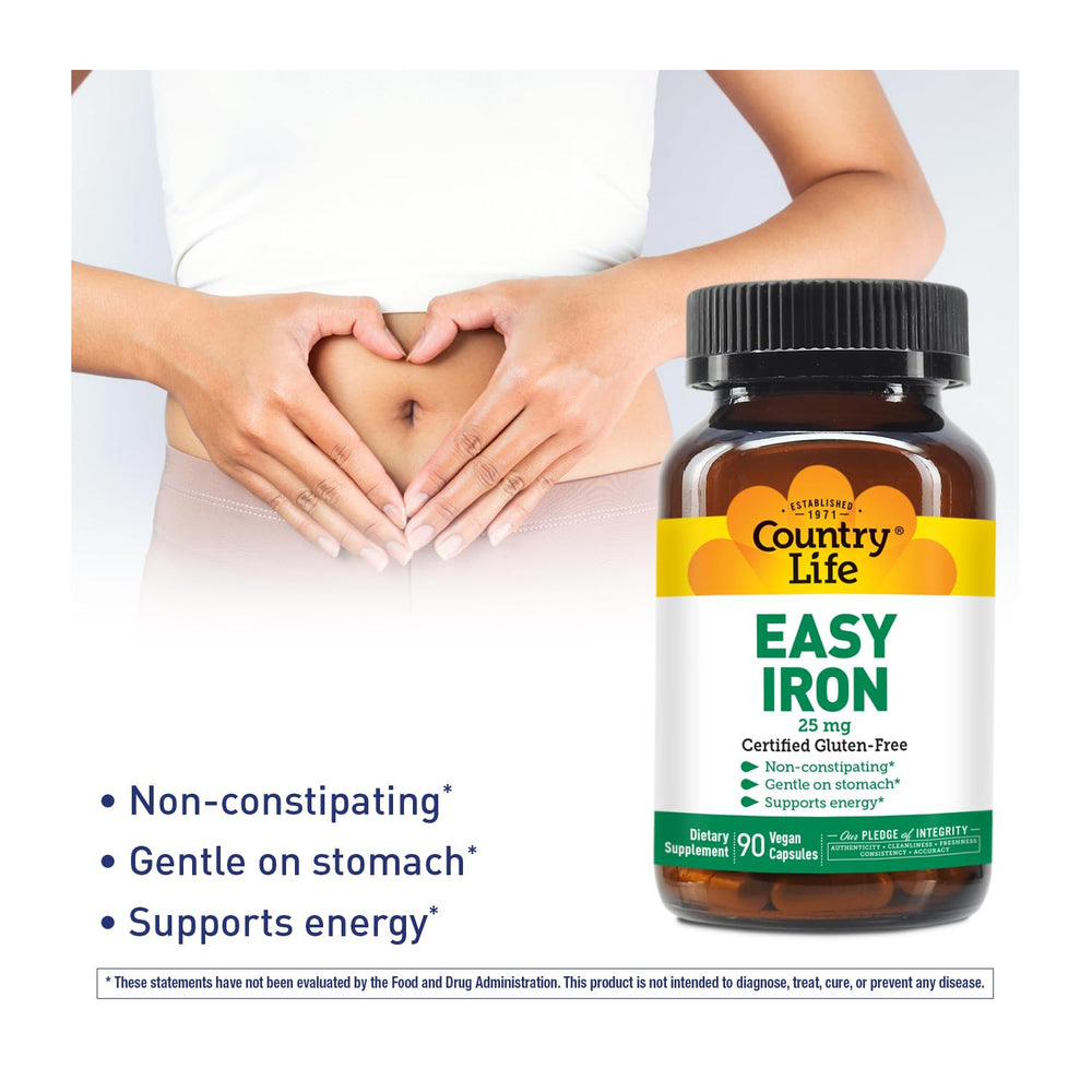 Close-up of Ferrochel iron bisglycinate in Easy Iron 25mg Capsules