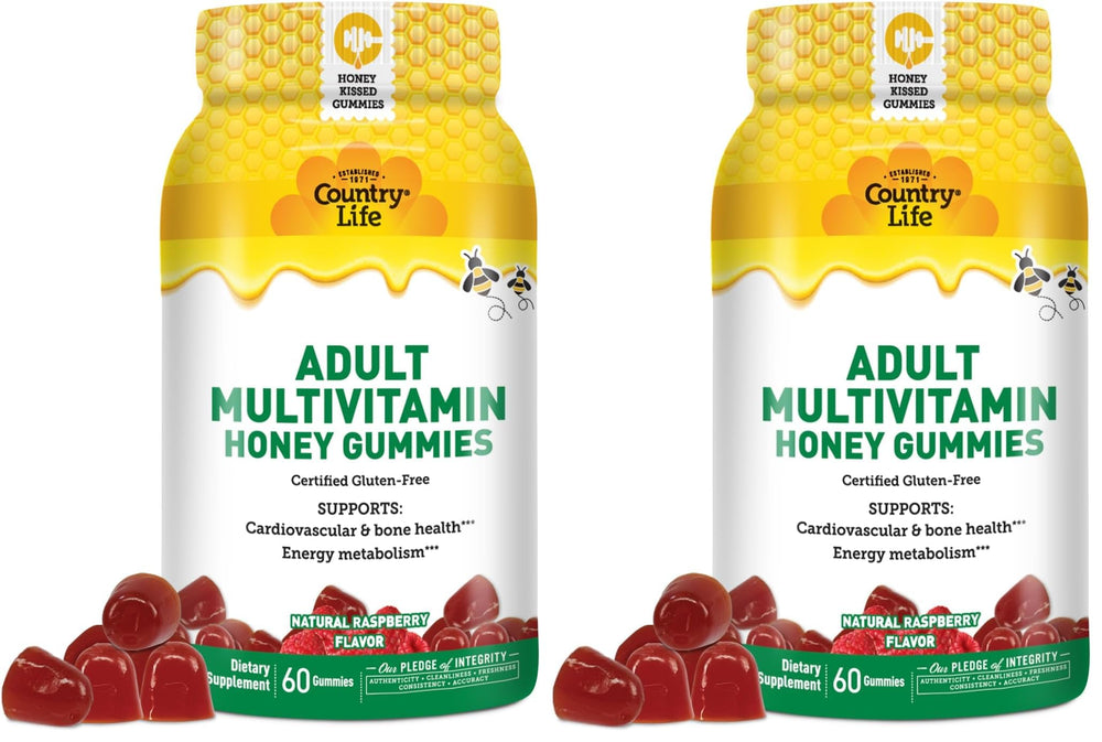 Hero image of Country Life Honey Gummies bottle with honey visuals