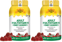 Hero image of Country Life Honey Gummies bottle with honey visuals