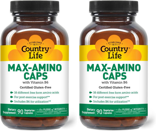 Country Life Maxi-Amino bottle and box – 90 vegetarian capsules