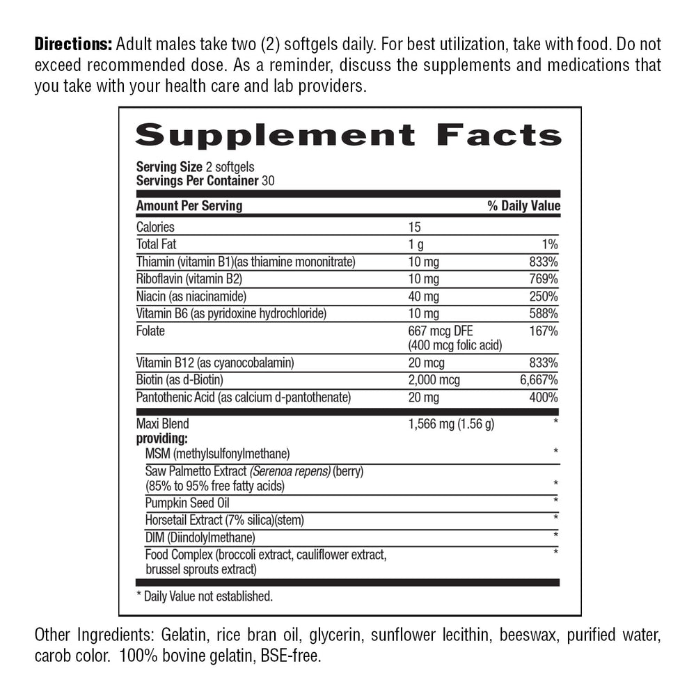 Supplement facts panel of Maxi-Hair for Men