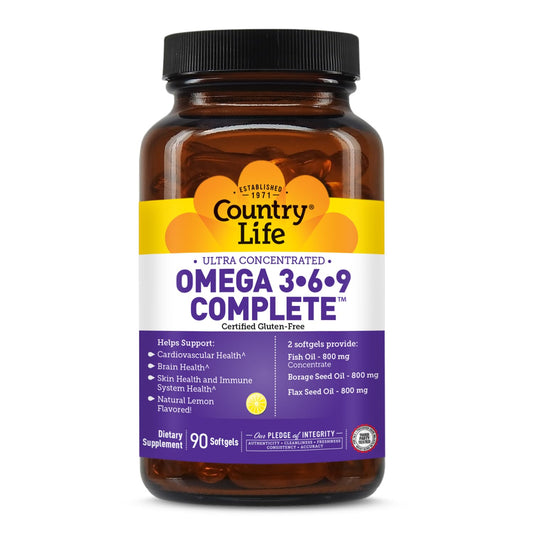 Front view of Country Life Omega 3-6-9 Complete bottle