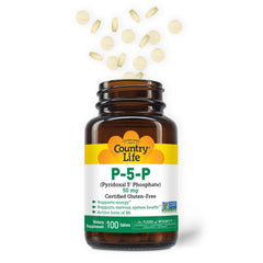 Back label of Country Life P-5-P Vitamin B6 bottle