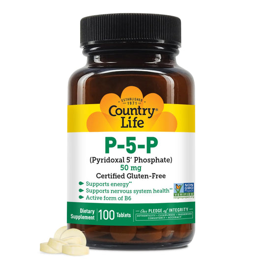 Front view of Country Life P-5-P Vitamin B6 bottle