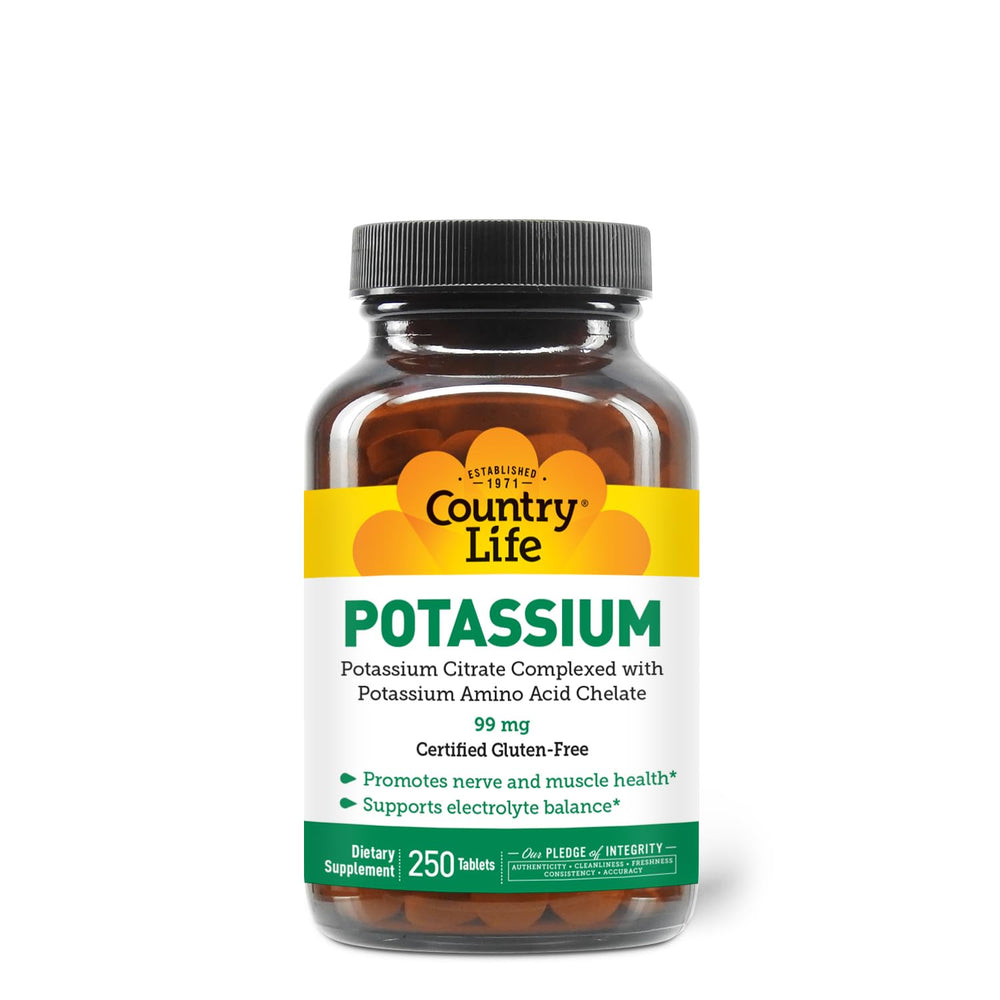 Country Life Potassium 99 mg tablets bottle on white background