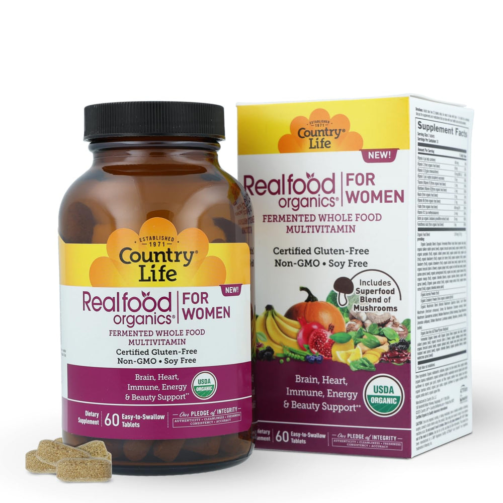 Close view of bottle with cap for Country Life Realfood Organics Womens Multivitamin