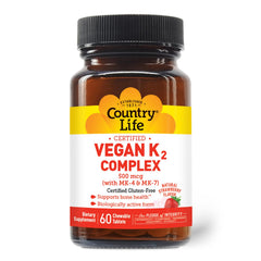 Country Life K2-500 mcg strawberry chewables bottle front label