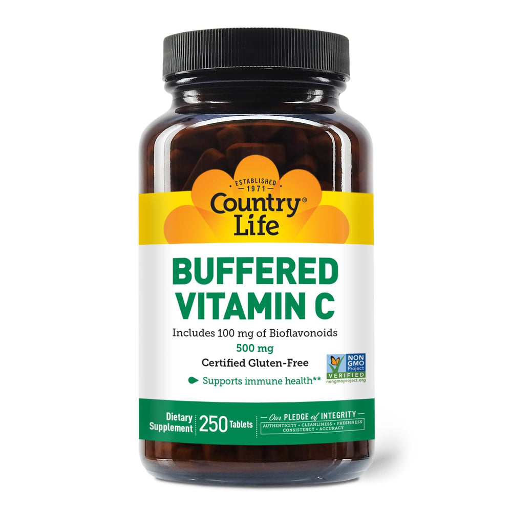 Front view of Country Life Vitamin C Buffered 500mg 250 tablets