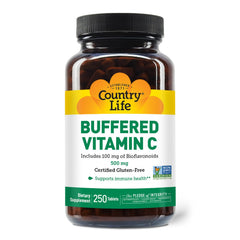 Front view of Country Life Vitamin C Buffered 500mg 250 tablets