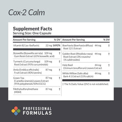 Cox-2 Calm green tea and holy basil with supportive botanicals for antioxidant protection and resilience.