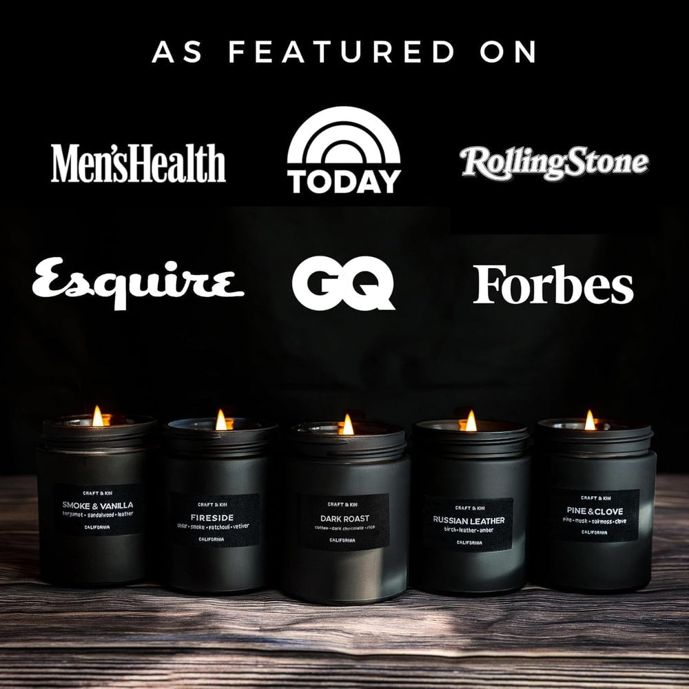 Craft & Kin dark roast coffee candle with coffee beans