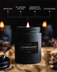 Lavender Woods candle packaging detail