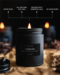 Candle burning with masculine cedar and smoke notes
