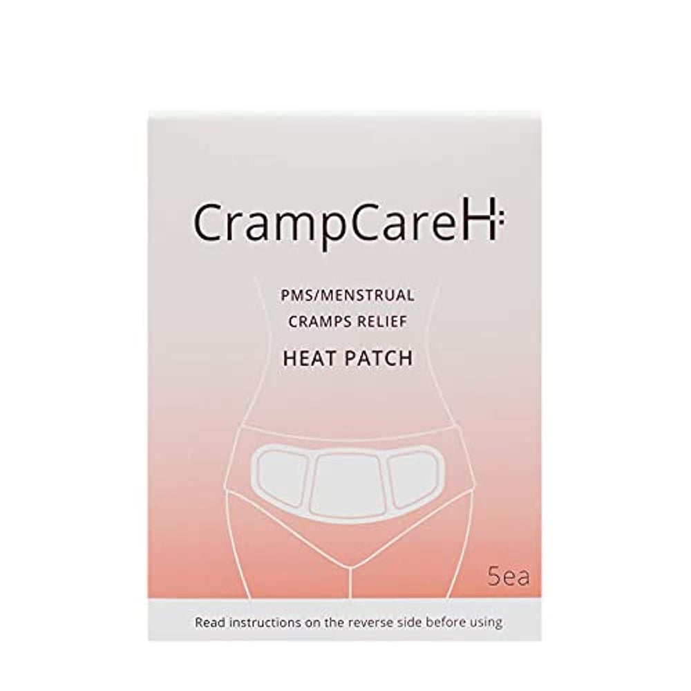 CrampCareH PMS heat patch with wide wings provides targeted lower abdomen coverage for comfort.