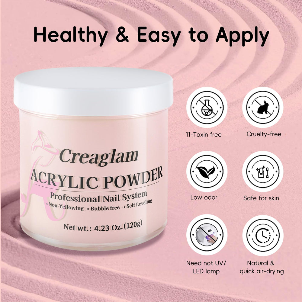 Creaglam acrylic powder bubble-free coverage for smooth nails