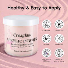 Creaglam acrylic powder bubble-free coverage for smooth nails