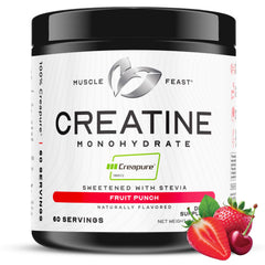Front label of Muscle Feast Creapure Creatine Monohydrate Powder Natural Fruit Punch 300g