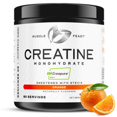 Muscle Feast Creapure Creatine Monohydrate Powder Natural Orange packaging 300g