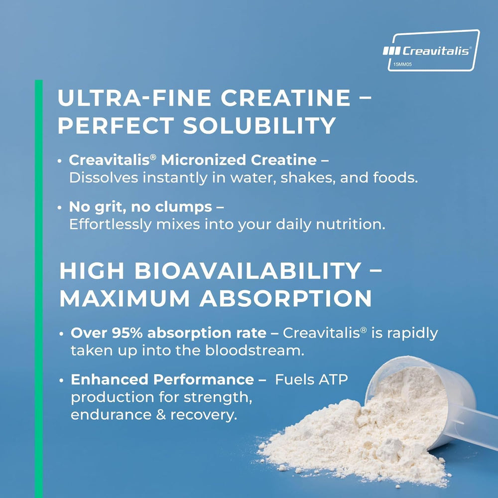 Creapure Creatine Monohydrate label showing 1 g per capsule