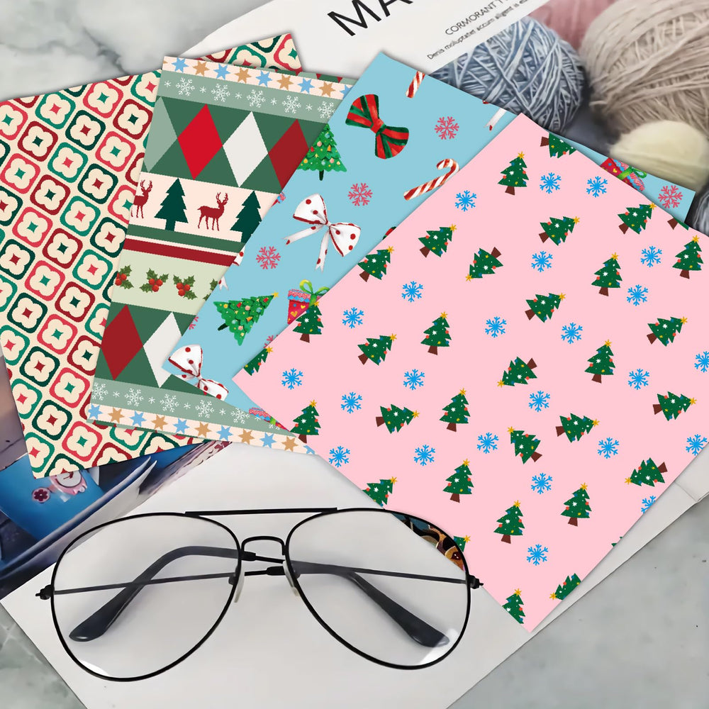 CREATCABIN 6-pack Christmas-pattern microfiber cleaning cloths - green tree design