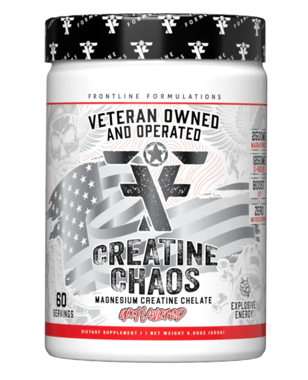 FRONTLINE FORMULATIONS Creatine Chaos bottle on a white background