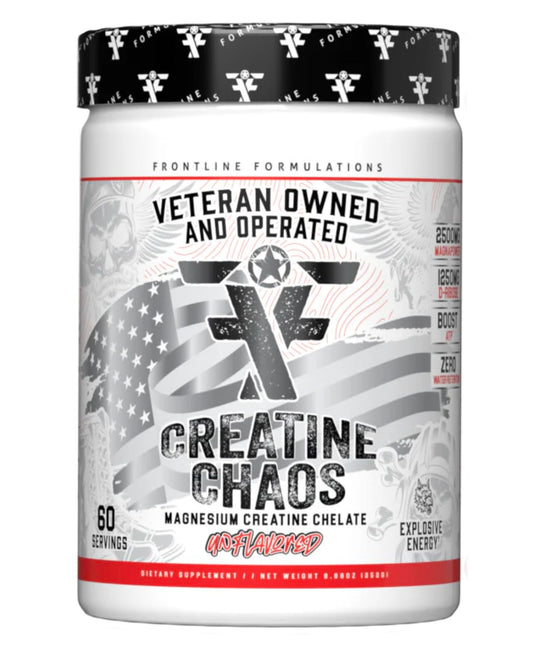 FRONTLINE FORMULATIONS Creatine Chaos bottle on a white background