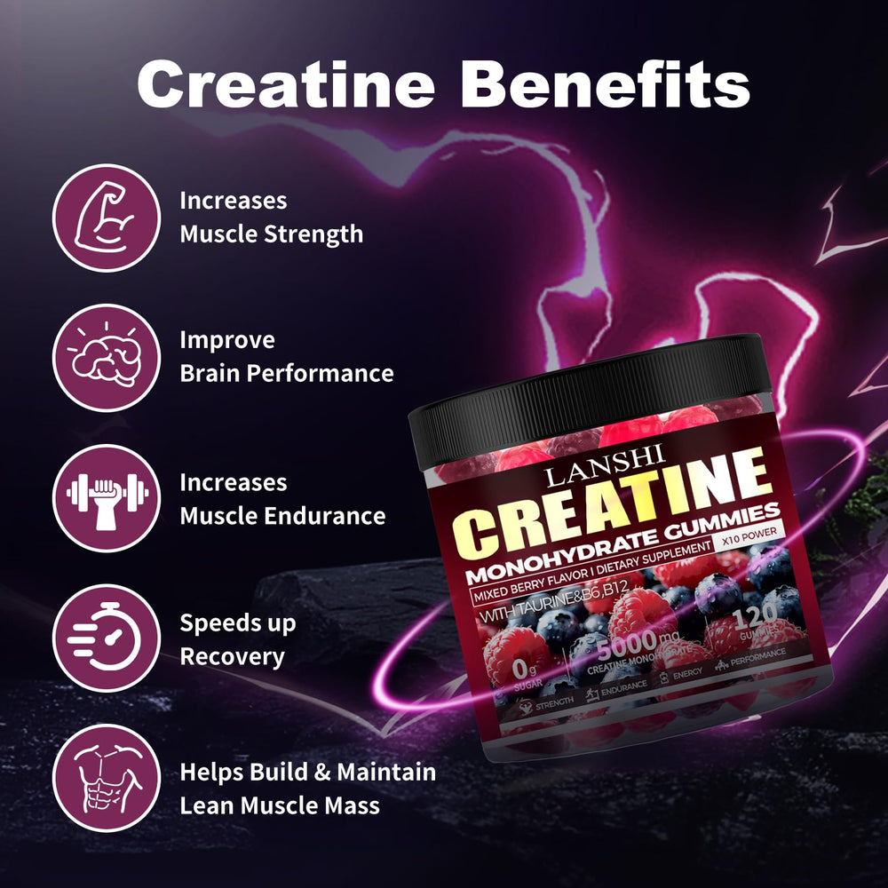 Gummies supporting muscle growth, strength, recovery and cognitive function.