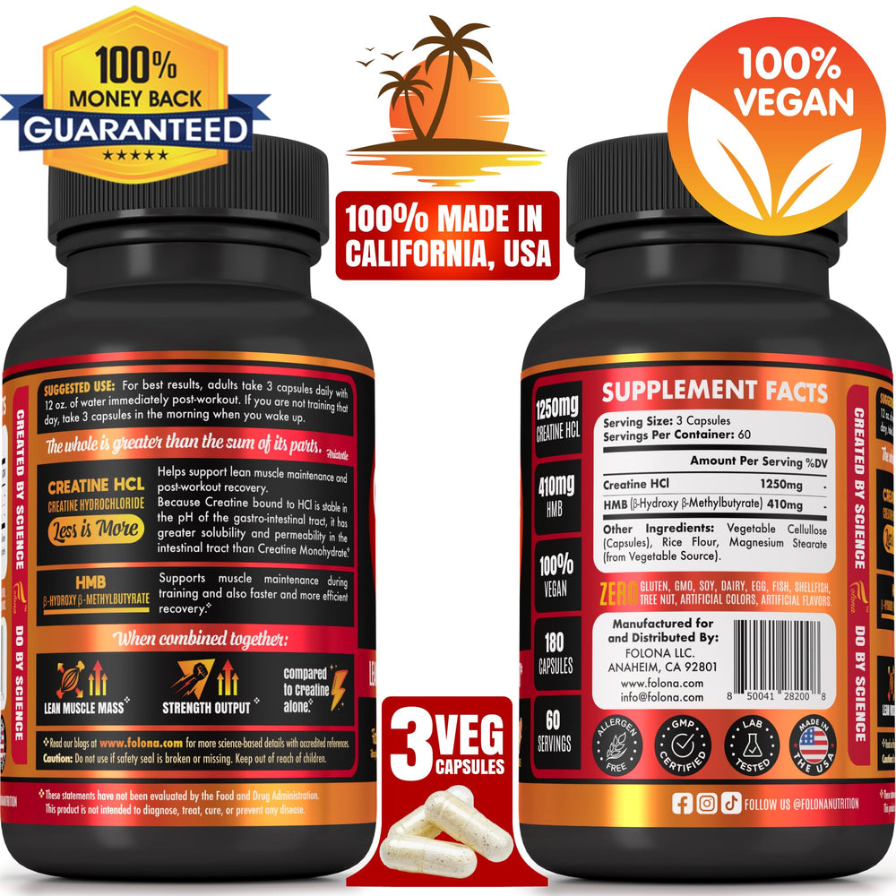 Close-up of Creatine HCl and HMB capsules