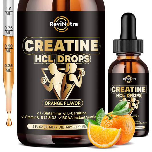 Creatine HCl liquid drops bottle with orange flavor, 1500 mg per serving