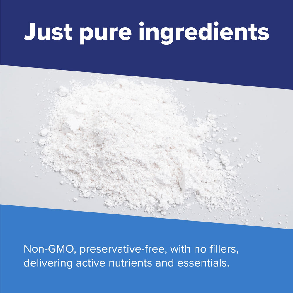 Unflavored powder shows no artificial sweeteners or dyes