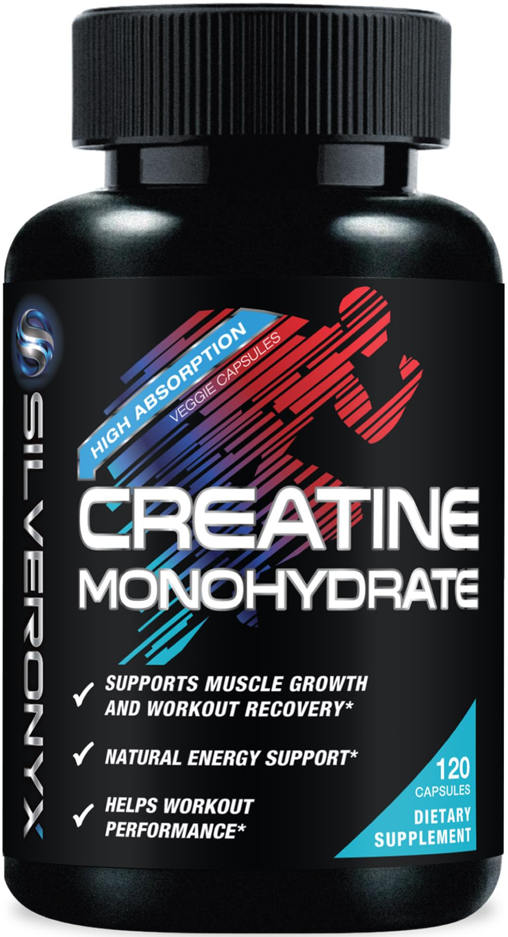 Front view of Creatine Monohydrate Capsules bottle with 120 capsules