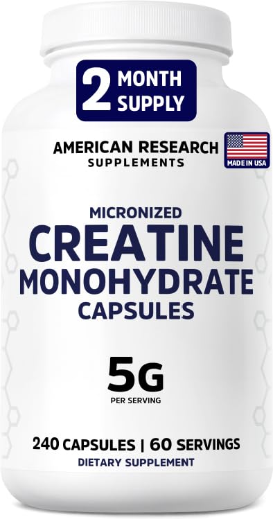 Creatine Monohydrate Capsules bottle labeled 5G per serving