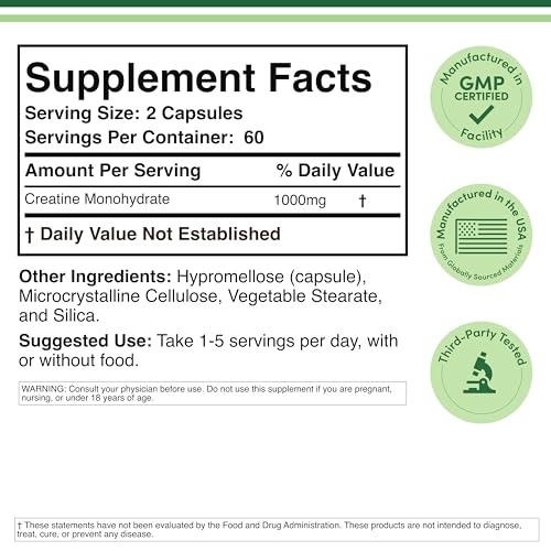 Creatine Monohydrate Capsules bottle label close-up