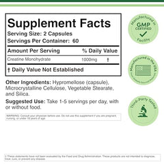 Creatine Monohydrate Capsules bottle label close-up