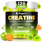 Bottle of Creatine Monohydrate Gummies with orange and green apple flavor